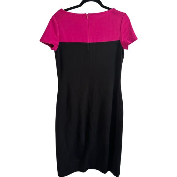 ST. JOHN Collection Colorblock Sheath Dress Pink Black Cowl Neck Knit Classic 4 - Picture 2 of 4
